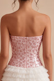Tiered Bodycon Sequined White and Pink Short Cocktail Dress