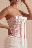 Tiered Bodycon Sequined White and Pink Short Cocktail Dress