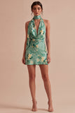 Halter Neck Light Green Short Bodycon Cocktail Dress