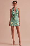 Halter Neck Light Green Short Bodycon Cocktail Dress