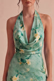 Halter Neck Light Green Short Bodycon Cocktail Dress