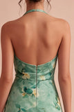 Halter Neck Light Green Short Bodycon Cocktail Dress