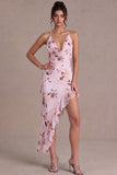 Pink Mermaid Ruffled Floral High Low Cocktail Dress