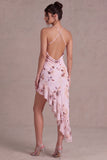 Pink Mermaid Ruffled Floral High Low Cocktail Dress