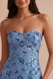 Sequined Sky Blue Sparkly Bodycon Sweetheart Short Cocktail Dress