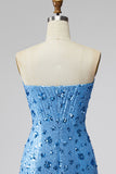 Sequined Sky Blue Sparkly Bodycon Sweetheart Short Cocktail Dress