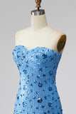 Sequined Sky Blue Sparkly Bodycon Sweetheart Short Cocktail Dress
