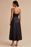Black A Line Satin Long Formal Dress with Slit