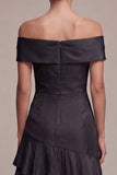 Off the Shoulder Black Ruffled Tiered Long Black Tie Dress
