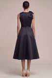 A Line Black Round Neck Midi Formal Dress with Bow