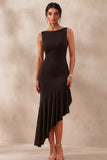 High Low Ruffled Mermaid Black Long Formal Dress