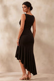 High Low Ruffled Mermaid Black Long Formal Dress