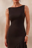 High Low Ruffled Mermaid Black Long Formal Dress