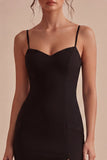 Black Sheath Spaghetti Straps Midi Cocktail Dress with Slit