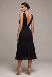 V Neck Black A Line Midi Formal Dress