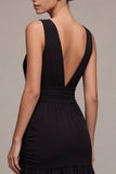V Neck Black A Line Midi Formal Dress