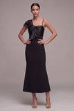 Mermaid Black One Shoulder Long Formal Dress with Bow