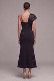Mermaid Black One Shoulder Long Formal Dress with Bow