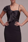 Mermaid Black One Shoulder Long Formal Dress with Bow