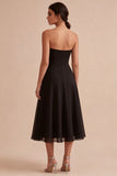 A Line Strapless Backless Midi Black Formal Dress