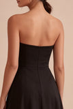 A Line Strapless Backless Midi Black Formal Dress