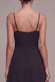 Ruffled Spaghetti Straps A Line Long Black Tie Dress