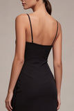 Sheath Black Ruched Spaghetti Straps Long Black Tie Dress