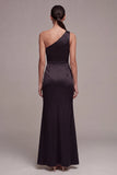 Satin Black Mermaid Long Formal Dress with Slit