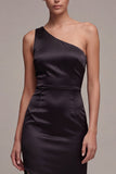Satin Black Mermaid Long Formal Dress with Slit