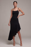 Spaghetti Straps Ruffled Backless High Low Cocktail Dress