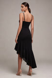 Spaghetti Straps Ruffled Backless High Low Cocktail Dress