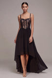Floral A Line Corset Black High Low Formal Dress
