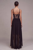 Floral A Line Corset Black High Low Formal Dress