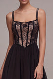 Floral A Line Corset Black High Low Formal Dress