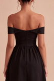Black Off the Shoulder A Line Midi Cocktail Dress