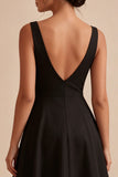 Black V Neck Backless Midi Cocktail Dress