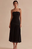 Black A Line Spaghetti Straps Long Formal Dress