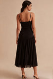 Black A Line Spaghetti Straps Long Formal Dress