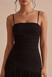 Black A Line Spaghetti Straps Long Formal Dress