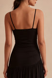 Black A Line Spaghetti Straps Long Formal Dress