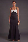 Black and White Mermaid Thick Straps Long Formal Dress