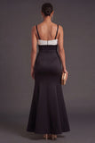 Black and White Mermaid Thick Straps Long Formal Dress
