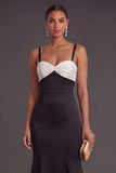 Black and White Mermaid Thick Straps Long Formal Dress