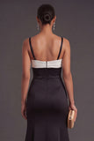 Black and White Mermaid Thick Straps Long Formal Dress