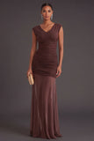 Reddish Brown Mermaid V Neck Long Formal Dress