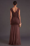 Reddish Brown Mermaid V Neck Long Formal Dress