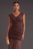 Reddish Brown Mermaid V Neck Long Formal Dress