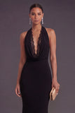 Mermaid Lace Black Halter Neck Long Formal Dress