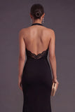 Mermaid Lace Black Halter Neck Long Formal Dress