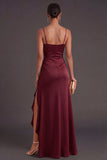 Burgundy Ruffled Ruched Long Formal Dress with Slit